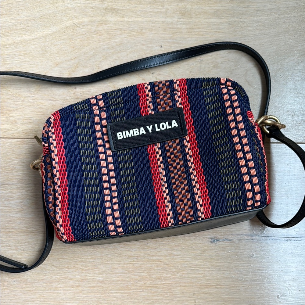Blue and Red Crossbody Bag with Geometric Patterns